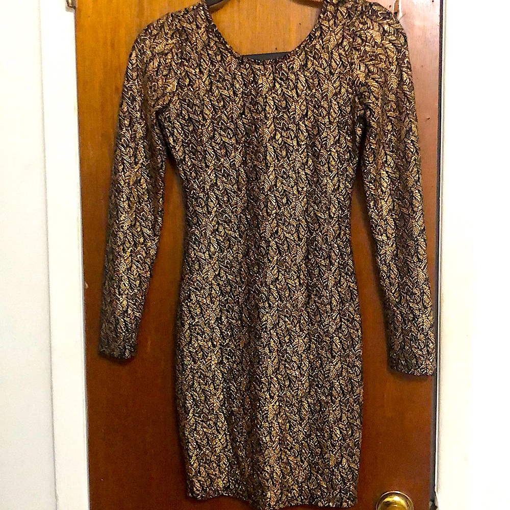 Haute Monde Full Sleeve Gold leaf patterned Dress
